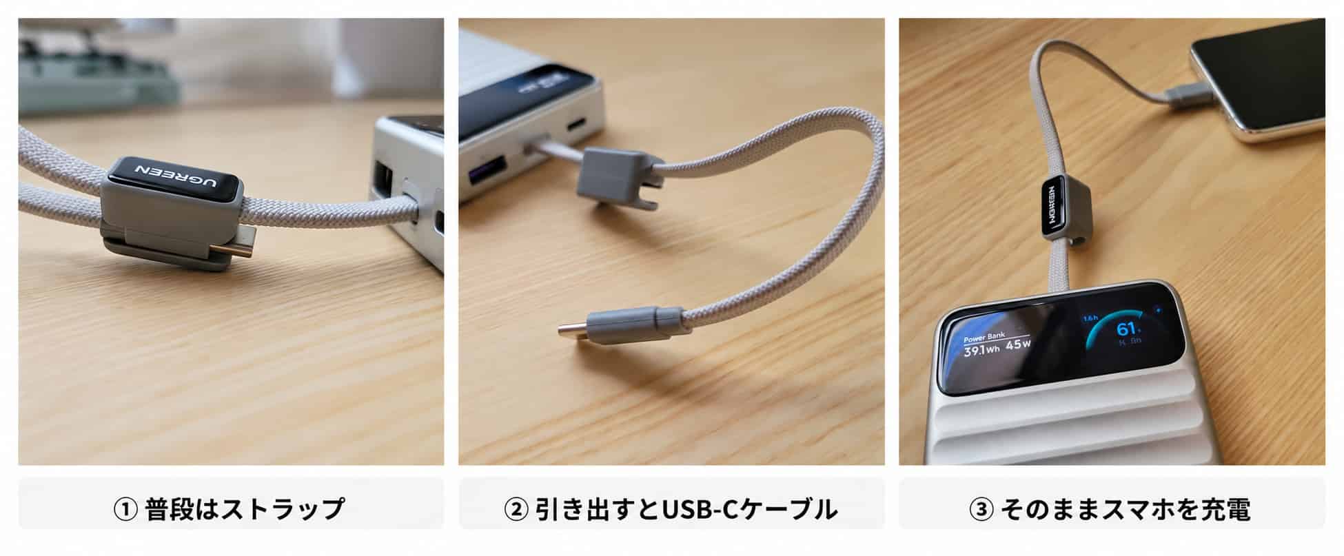 UGREEN Nexode Wavyのストラップ型USB-Cケーブルの使い方